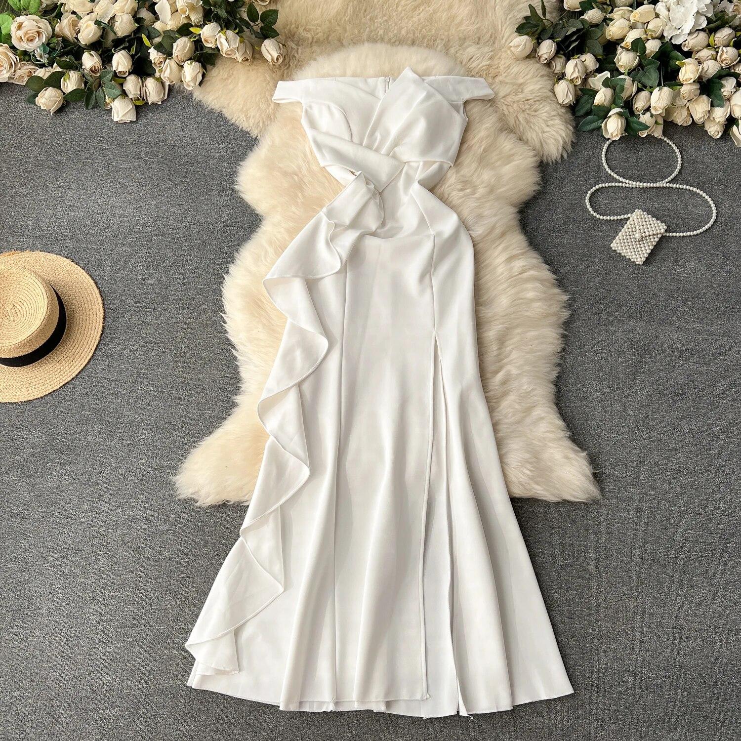 Торжественное платье с открытыми плечами и топом, женское платье невесты для тоста, платье Par Par на день рождения, торжественное платье, платье High Sense XL белый